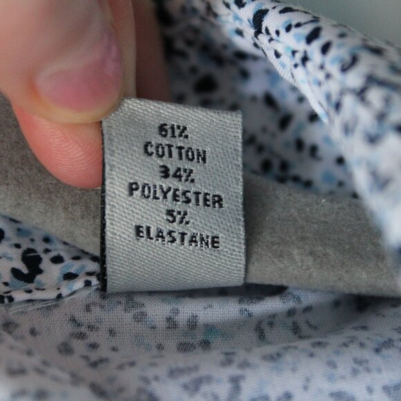 Reaction Kenneth Cole Long Sleeve Button Up White Blue Splatter Slim Fit Large - Picture 8 of 9